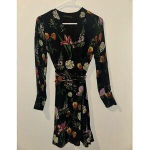 Floral Zara Black Wrap Mini Dress Long Sleeve